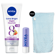 NIVEA [Paket Special] Nivea Night Care Set - Body Serum Extra Bright Night Nourish Vit E + Lip Balm 